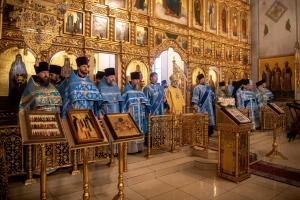 В праздник иконы Божией Матери «Отрада и Утешение» митрополит Кирилл совершил Литургию на архиерейском подворье священномученика Кирилла Казанского